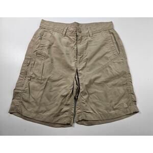 North face size 34 nylon packable zip pocket shorts beige lightweight khaki